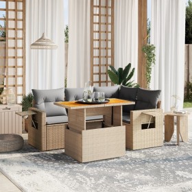 Juego de sofás jardín con cojines 5 pzas ratán sintético beige