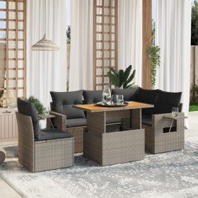 Set de muebles de jardín 6 pzas y cojines ratán sintético gris en Conjuntos de jardín | Comprar online en Foro24