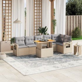 Set sofás de jardín 7 piezas y cojines ratán sintético beige
