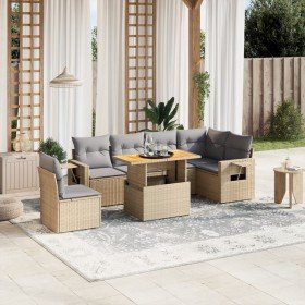 Set sofás de jardín 7 piezas y cojines ratán sintético beige en Conjuntos de jardín | Comprar online en Foro24