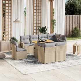 Set de sofás de jardín 9 pzas con cojines ratán sintético beige en Conjuntos de jardín | Comprar online en Foro24
