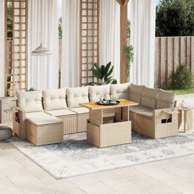 Set de sofás de jardín 9 pzas con cojines ratán sintético beige Set de sofás de jardín 9 pzas con cojines ratán sintético beige