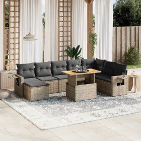 Set de muebles de jardín 9 pzas y cojines ratán sintético gris Set de muebles de jardín 9 pzas y cojines ratán sintético gris