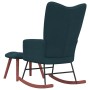 Silla mecedora con reposapiés terciopelo azul
