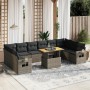 Set de sofás de jardín 11 pzas y cojines ratán sintético gris