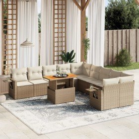 Set de sofás de jardín 11pzas con cojines ratán sintético beige en Conjuntos de jardín | Comprar online en Foro24
