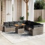 Set de sofás de jardín 11 pzas y cojines ratán sintético gris