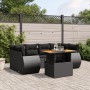 Set de comedor de jardín 7 pzas y cojines ratán sintético negro