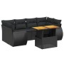 Set de comedor de jardín 7 pzas y cojines ratán sintético negro