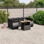 Set de comedor de jardín 7 pzas y cojines ratán sintético negro