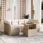 Set sofás de jardín 7 piezas y cojines ratán sintético beige