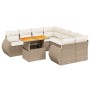 Set de sofás de jardín 9 pzas con cojines ratán sintético beige