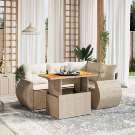 Juego de sofás jardín con cojines 5 pzas ratán sintético beige