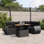 Set de sofás de jardín 6 piezas y cojines ratán sintético negro