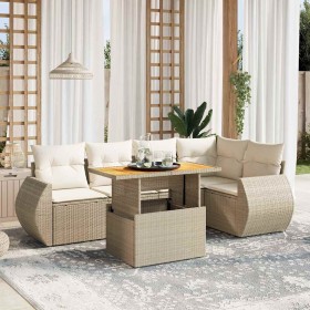 Juego de sofás jardín con cojines 6 pzas ratán sintético beige