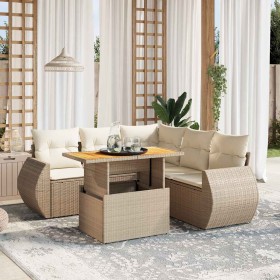 Juego de sofás jardín con cojines 6 pzas ratán sintético beige