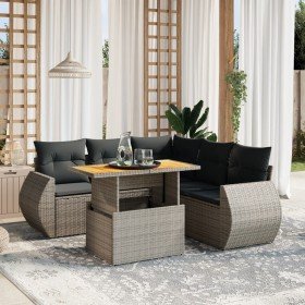 Set de muebles de jardín 6 pzas y cojines ratán sintético gris