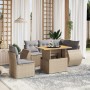 Juego de sofás jardín con cojines 6 pzas ratán sintético beige