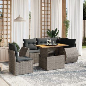 Set de muebles de jardín 6 pzas y cojines ratán sintético gris