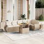 Set sofás de jardín 7 piezas y cojines ratán sintético beige