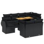 Set de sofás de jardín 8 piezas y cojines ratán sintético negro