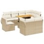 Set de sofás de jardín 9 pzas con cojines ratán sintético beige