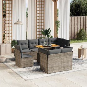 Set de muebles de jardín 9 pzas y cojines ratán sintético gris