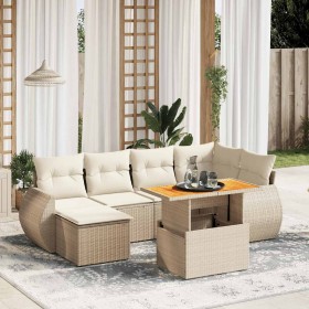 Set sofás de jardín 7 piezas y cojines ratán sintético beige