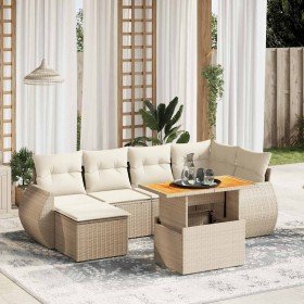 Set sofás de jardín 7 piezas y cojines ratán sintético beige Set sofás de jardín 7 piezas y cojines ratán sintético beige