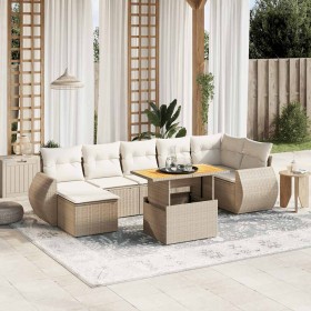 Juego de sofás de jardín con cojines beige 8 pzas ratán PE