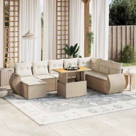 Set de sofás de jardín 9 pzas con cojines ratán sintético beige en Conjuntos de jardín | Comprar online en Foro24