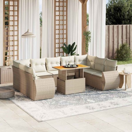 Juego de sofás jardín con cojines beige 10 pzas ratán sintético