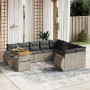 Set de sofás de jardín 10 pzas con cojines ratán sintético gris