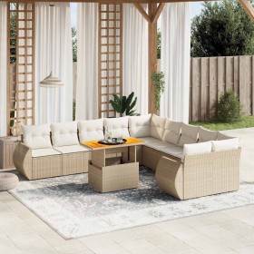 Set de sofás de jardín 11pzas con cojines ratán sintético beige