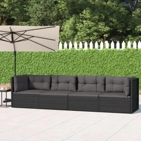 Garden set with cushions 4 pieces black synthetic rattan by vidaXL, Garden sets - Ref: Foro24-319598, Price: 429,44 €, Discou...