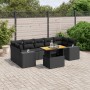 Set de sofás de jardín 8 piezas y cojines ratán sintético negro