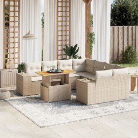 Set de sofás de jardín 9 pzas con cojines ratán sintético beige en Conjuntos de jardín | Comprar online en Foro24