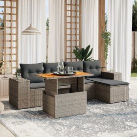 Set de muebles de jardín 6 pzas y cojines ratán sintético gris