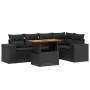 Set de sofás de jardín 6 piezas y cojines ratán sintético negro