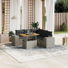 Set de muebles de jardín 6 pzas y cojines ratán sintético gris en Conjuntos de jardín | Comprar online en Foro24