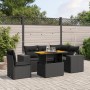 Set de sofás de jardín 6 piezas y cojines ratán sintético negro