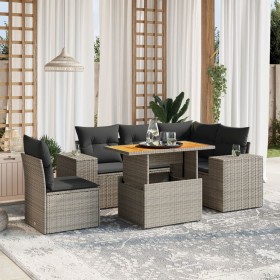 Set de muebles de jardín 6 pzas y cojines ratán sintético gris