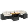Set de comedor de jardín 7 pzas y cojines ratán sintético negro