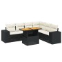 Set de comedor de jardín 7 pzas y cojines ratán sintético negro