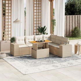 Set sofás de jardín 7 piezas y cojines ratán sintético beige Set sofás de jardín 7 piezas y cojines ratán sintético beige