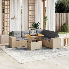 Set sofás de jardín 7 piezas y cojines ratán sintético beige Set sofás de jardín 7 piezas y cojines ratán sintético beige