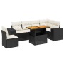 Set de comedor de jardín 7 pzas y cojines ratán sintético negro