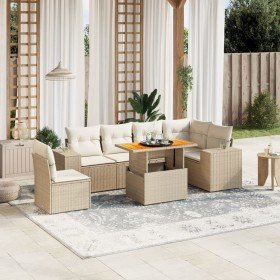 Set sofás de jardín 7 piezas y cojines ratán sintético beige