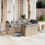 Set de sofás de jardín 9 pzas con cojines ratán sintético beige