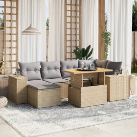 Set sofás de jardín 7 piezas y cojines ratán sintético beige en Conjuntos de jardín | Comprar online en Foro24